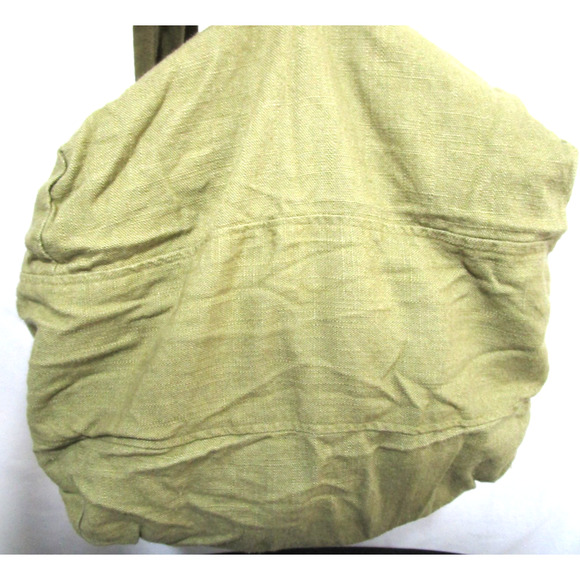 Large Plain Olive Green Linen Crossbody Hobo Bag - Picture 8 of 11